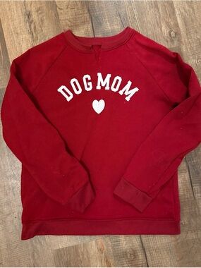 Red "DOG MOM" Sweatshirt with Heart Graphic